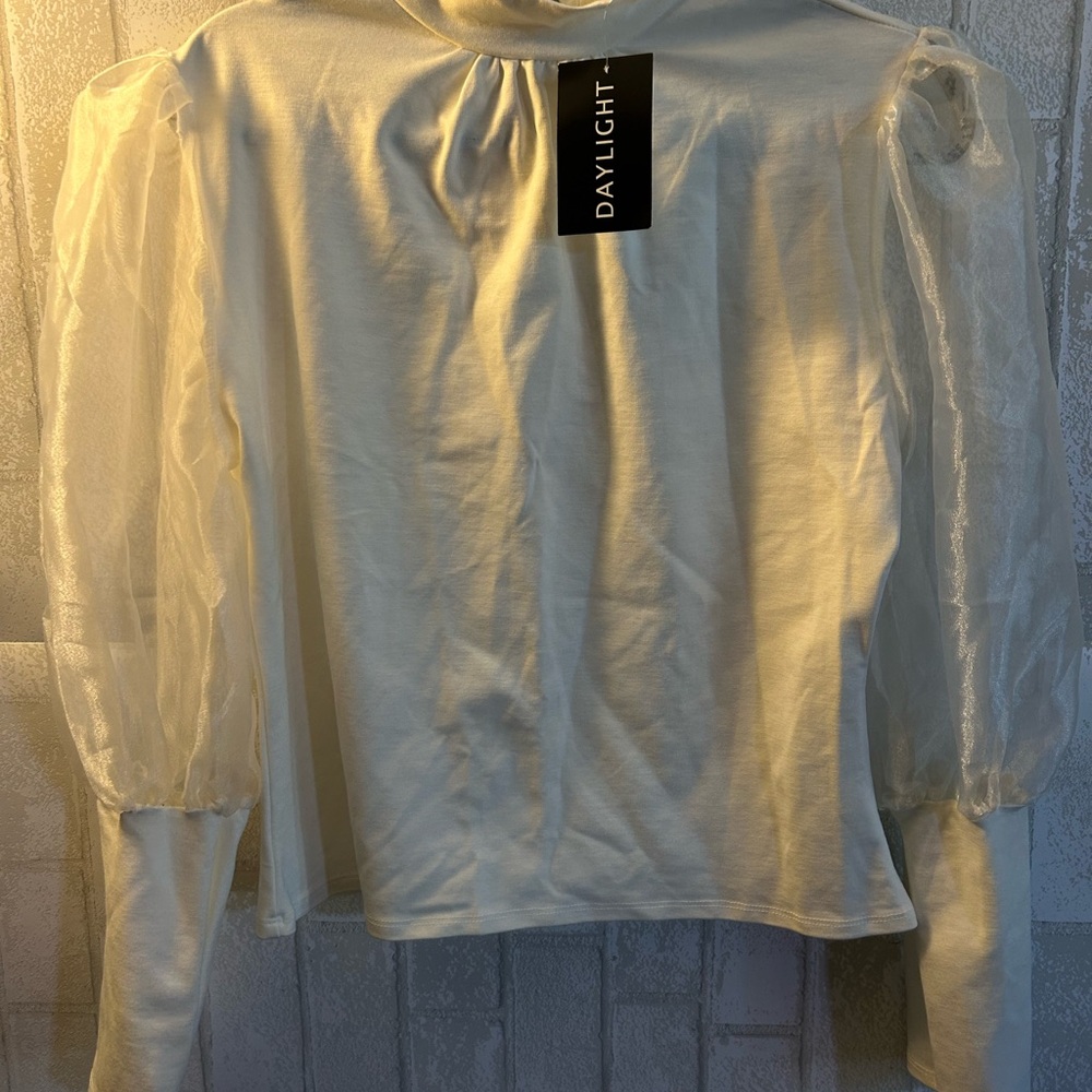 Women's Cream Top with Sheer Sleeves